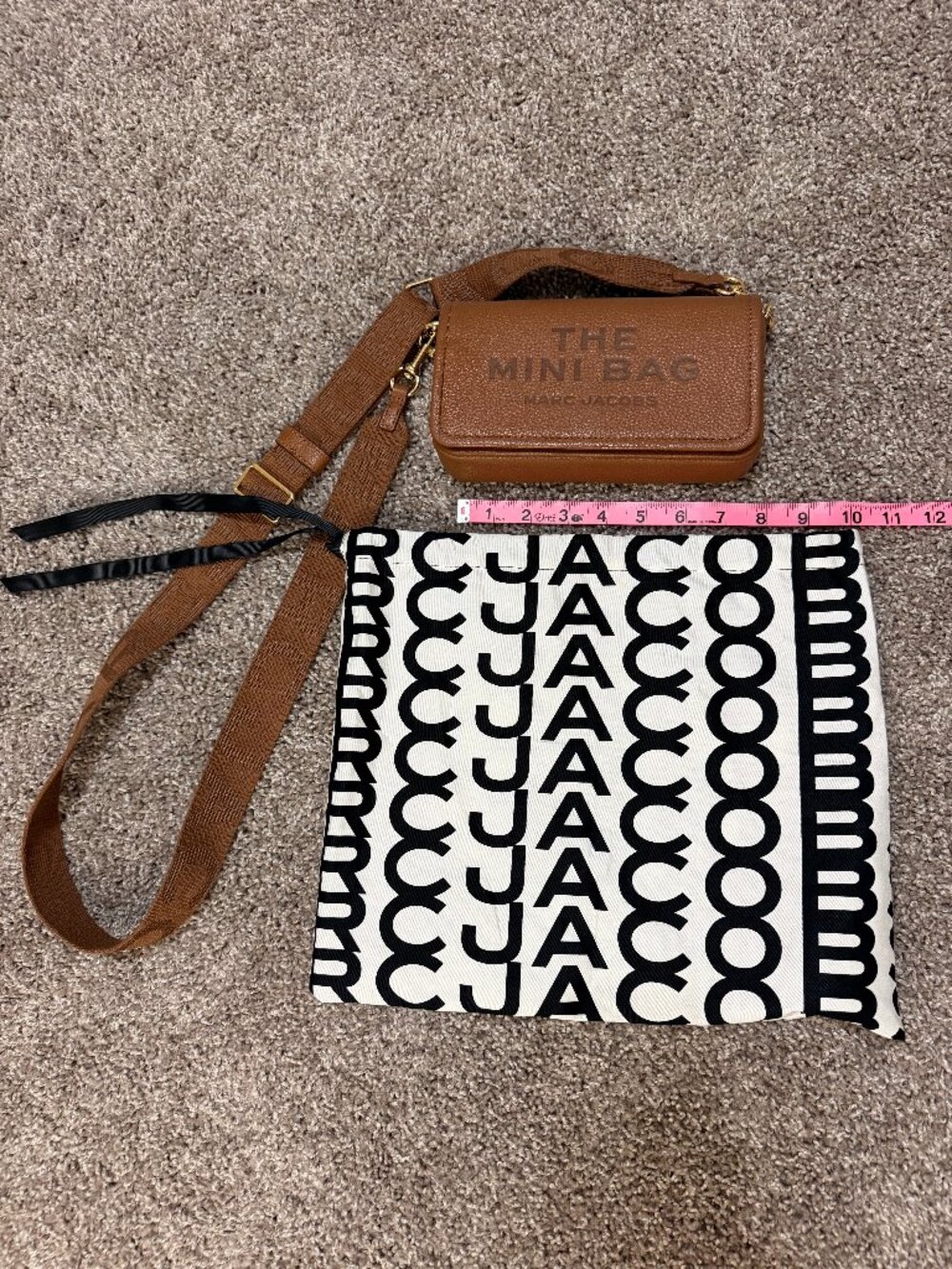 Marc Jacobs The Leather Mini Bag Argan Oil Brown Crossbody + Dust Bag